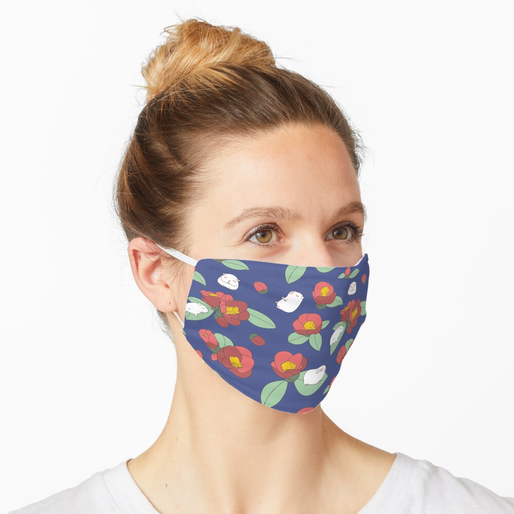 Japanese Camellia and Albino Guinea Pig Pattern Mask