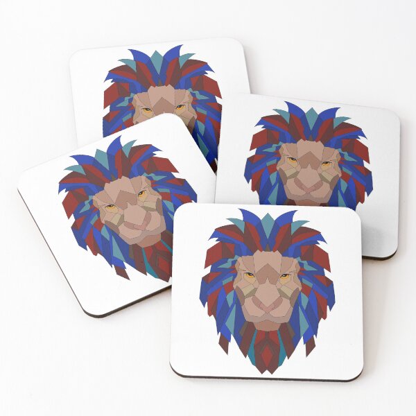 Item preview, Red and blue geometric lion  designed and sold by Createartforfun.