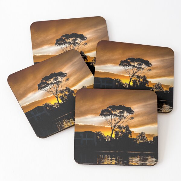 Item preview, Golden Color Sunset y gumtree con refracciones en el agua del río designed and sold by jiashu xu.
