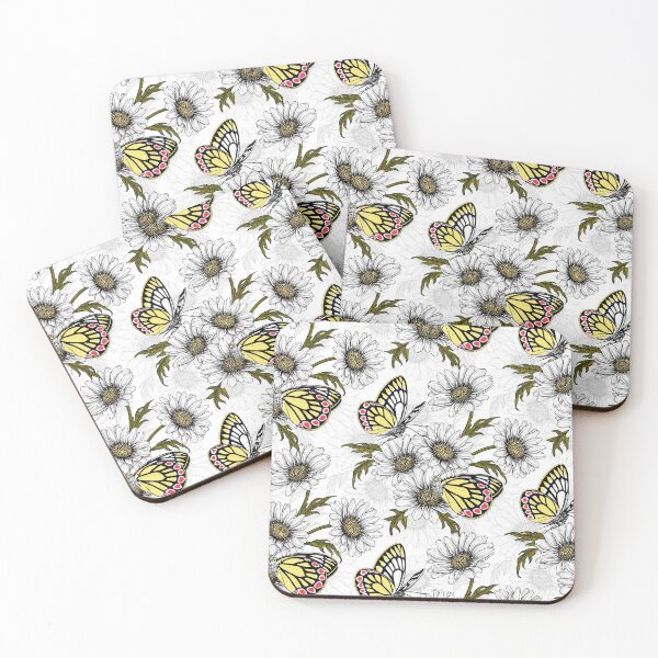 Item preview, Jezebel butterflies and daisy flowers on white designed and sold by Katerina Mitkova Kirilova.
