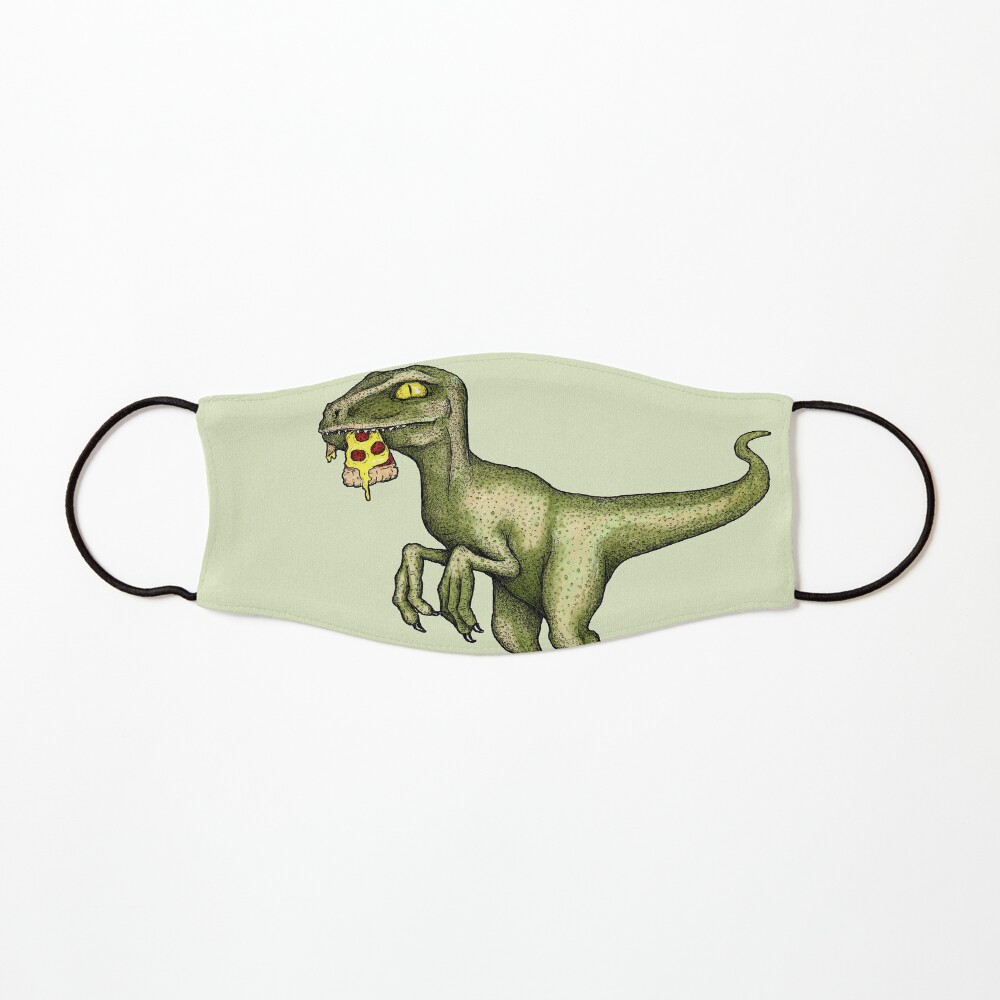 Raptor dinosaur eating pizza slice Mask
