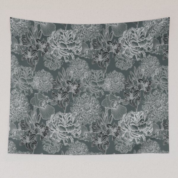 Item preview, Engraving flowers in the green background designed and sold by agakubish.