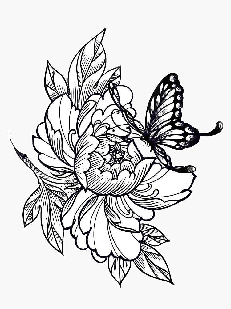 Peony Butterfly Sticker