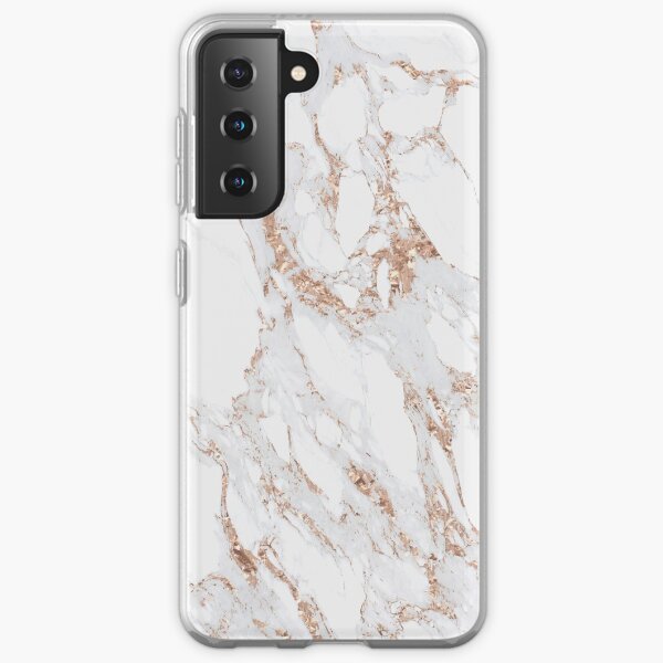 Blush Pink Rose Gold White Gray Carrara Marble Stone Abstract Delicate Girly Samsung Galaxy Soft Case