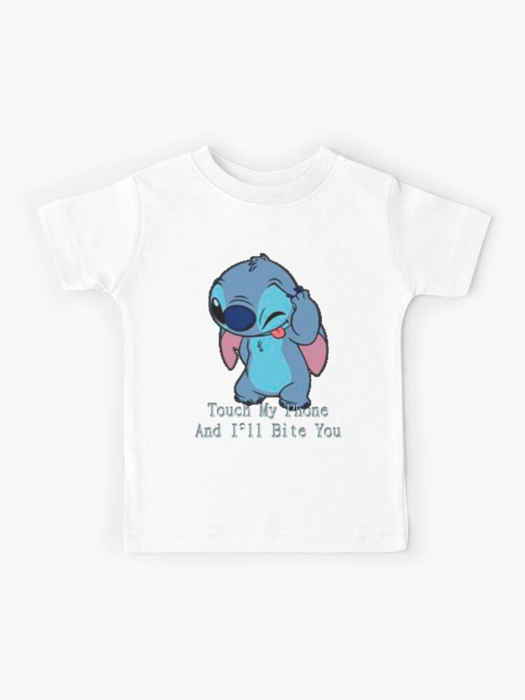 Stitch Touch My Phone And I Ll Bite You Kids T Shirt By Babayaga07 Redbubble