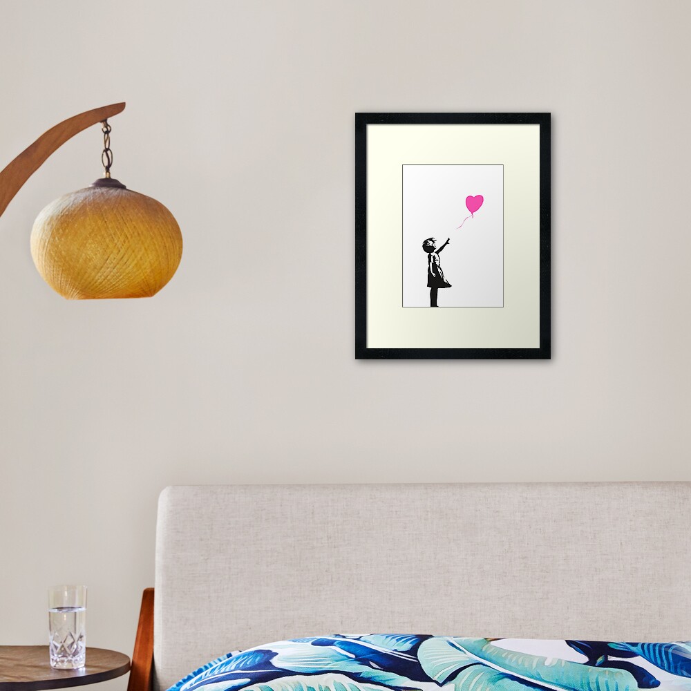 Banksy - Pink Heart Balloon Girl Framed Art Print