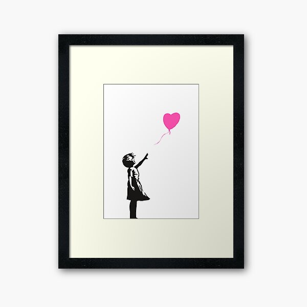 Banksy - Pink Heart Balloon Girl Framed Art Print