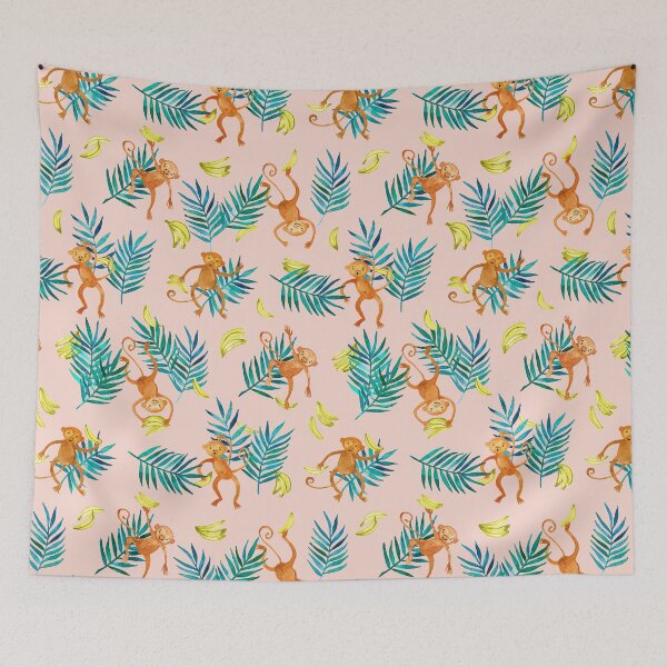 Item preview, Tropical Monkey Banana Bonanza on Blush Pink designed and sold by micklyn.