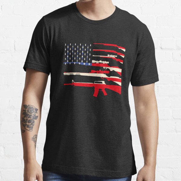 Americal Flag Rifle V-Neck T-Shirt 2nd Amendment Bullets Ammo Patriotic Tee 