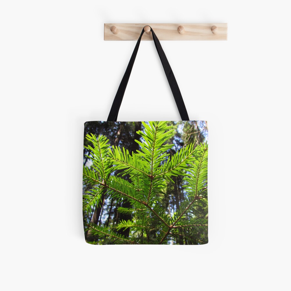 Green pine branch. Needles pattern Tote Bag