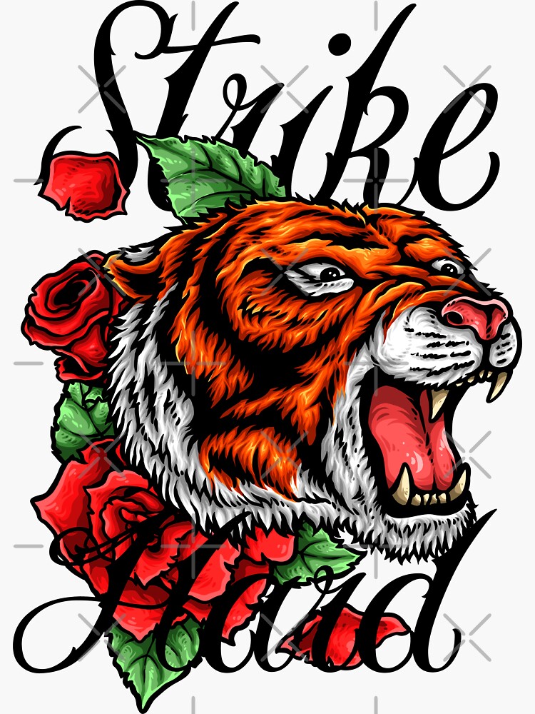 Tiger And Roses Tattoo Animal Art Strike Hard Sticker