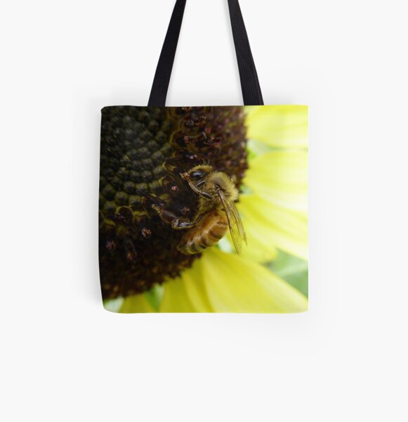 Bee on a Sunflower All Over Print Tote Bag