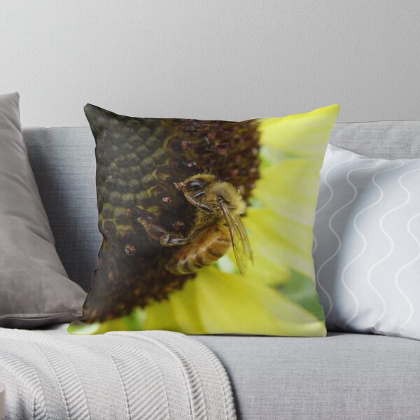 Bee on a Sunflower Throw Pillow