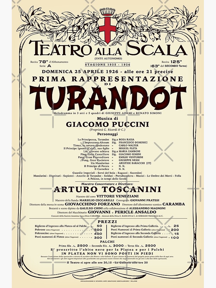 Vintage-Style La Scala Turandot Opera Poster Premium Matte Vertical ...