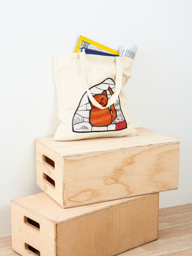 Thumbnail 4 of 5, Tote Bag, Happy Marmalade Cat mosaic illustration designed and sold by MunaZuberi.