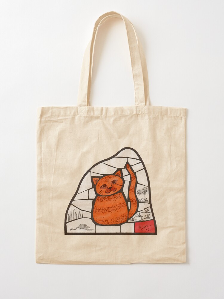 Thumbnail 2 of 5, Tote Bag, Happy Marmalade Cat mosaic illustration designed and sold by MunaZuberi.
