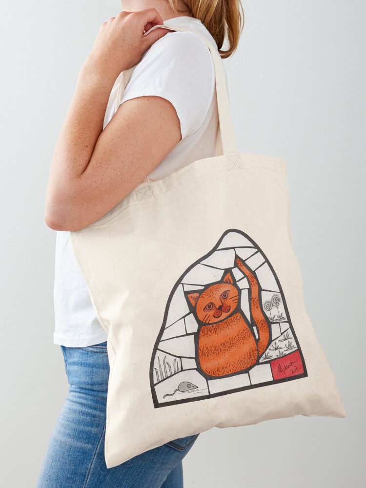 Thumbnail 1 of 5, Tote Bag, Happy Marmalade Cat mosaic illustration designed and sold by MunaZuberi.