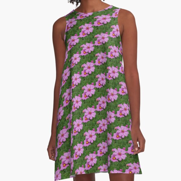 Delicate Pink Cosmos Flowers A-Line Dress