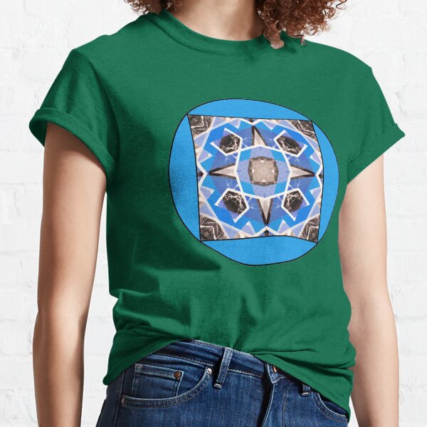 Illustration psychedelique aztèque bleu et gris Classic T-Shirt