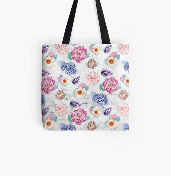 Succulent&Peony Pattern Allover-Print Tote Bag