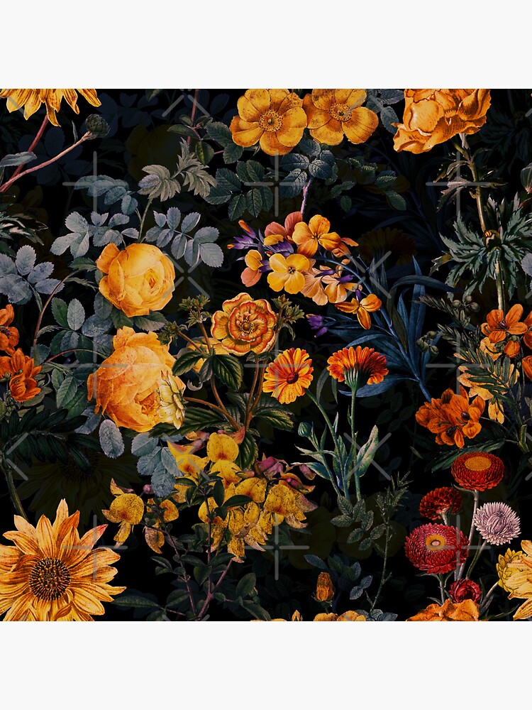 Vintage Botanical Golden Night Garden by UtArt