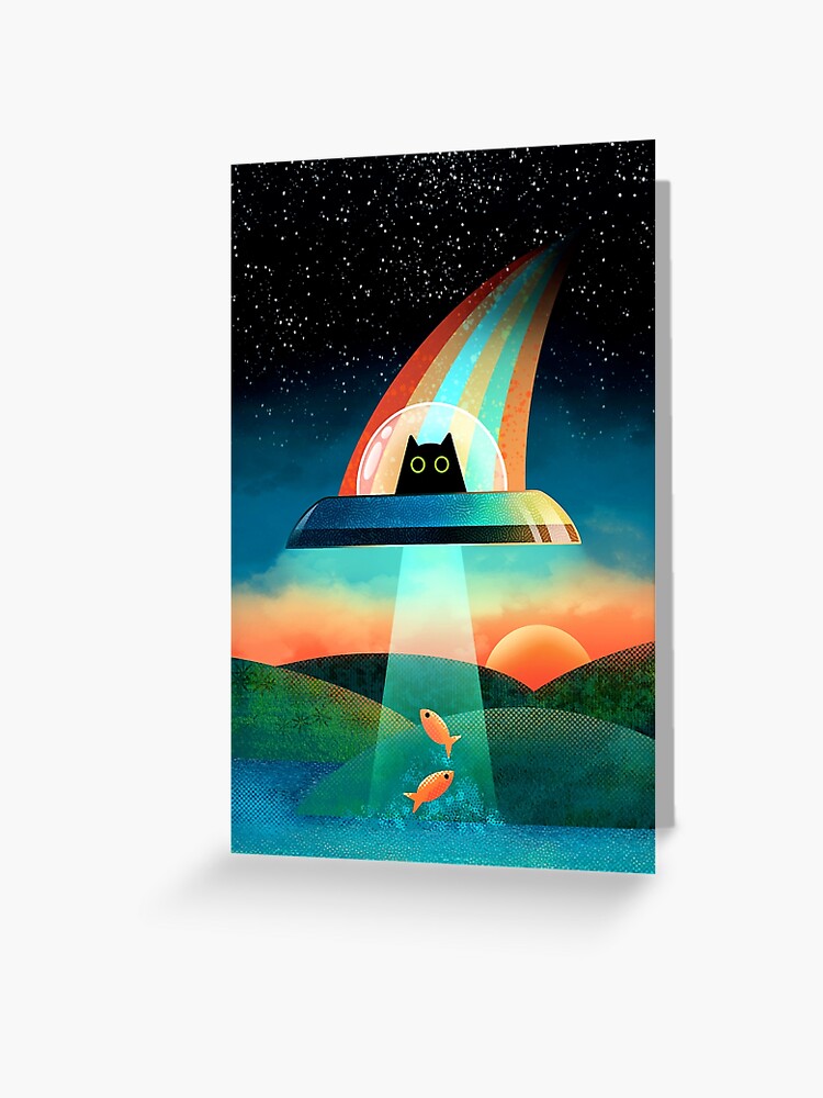 Thumbnail 1 of 2, Greeting Card, The Purrfect Alien designed and sold by TigaTiga.
