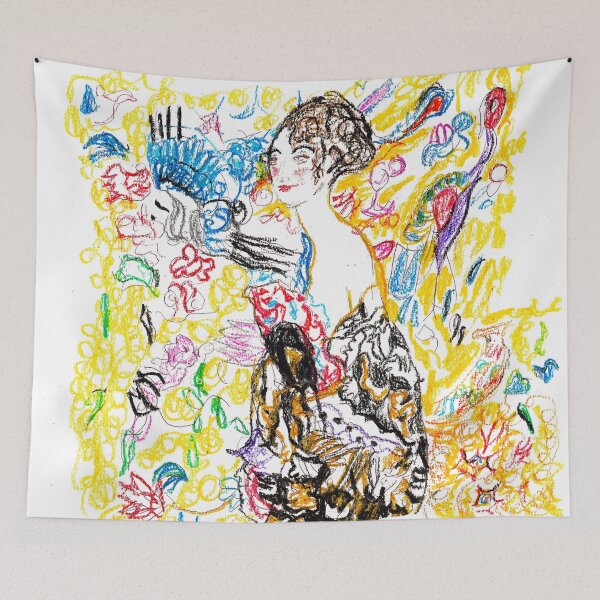 Item preview, Gustav Klimt inspired oil pastel depiction - Lady with a fan designed and sold by Anne-lin.