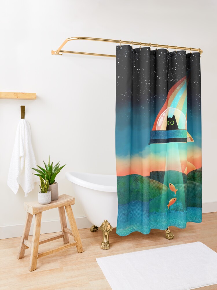 Alternate view of The Purrfect Alien Shower Curtain