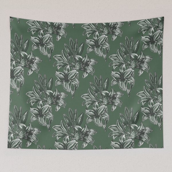 Item preview, Lilies flowers on green background designed and sold by agakubish.