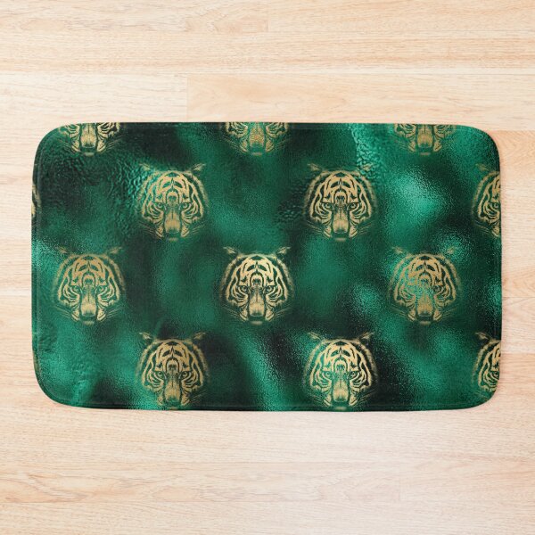 Item preview, Golden Tiger Heads on Emerald Green Background designed and sold by AnastasiaDesign.