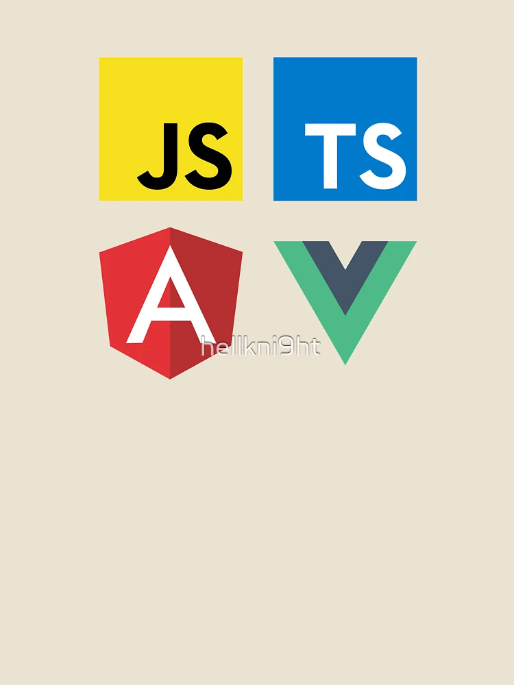 Imagen 4 de 4, Camiseta relajada con la obra Vue, TypeScript, Angular y JavaScript (blanco), diseñada y vendida por hellkni9ht.