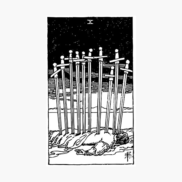 Tarot Card : 10 of Swords | Ten of Swords black & white Photographic Print