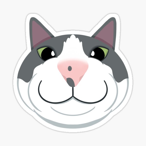 Fat Gray and White Cat Double Chin Sticker