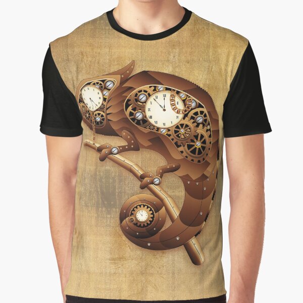 Steampunk Chameleon Vintage Retro Style Machine Graphic T-Shirt