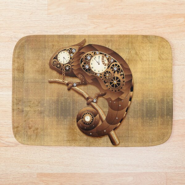 Steampunk Chameleon Vintage Style Bath Mat