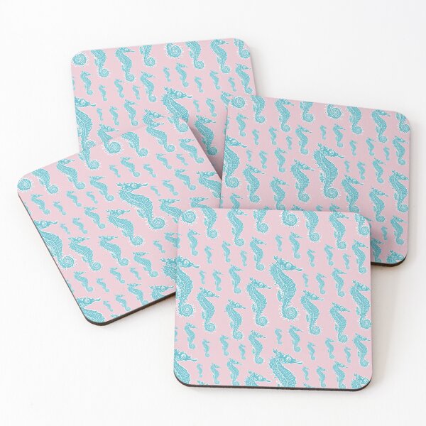 Item preview, Pretty turquoise seahorses on a pink background. designed and sold by Zoe Jane Designs.