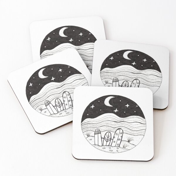 Item preview, Surfboards at Night Ink Illustration designed and sold by Sandra Connelly.