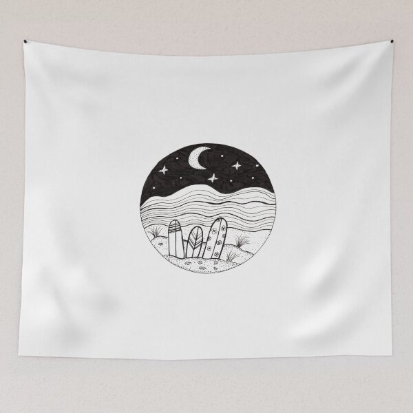 Item preview, Surfboards at Night Ink Illustration designed and sold by Sandra Connelly.