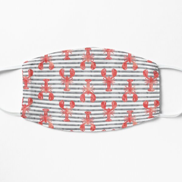 Lobsters on grey stripes Flat Mask