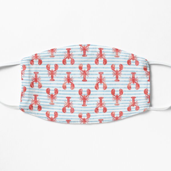 Lobsters on blue stripes Flat Mask