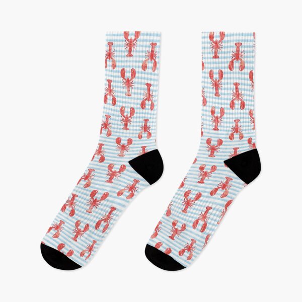 Item preview, Lobsters on blue stripes designed and sold by littlearrow.