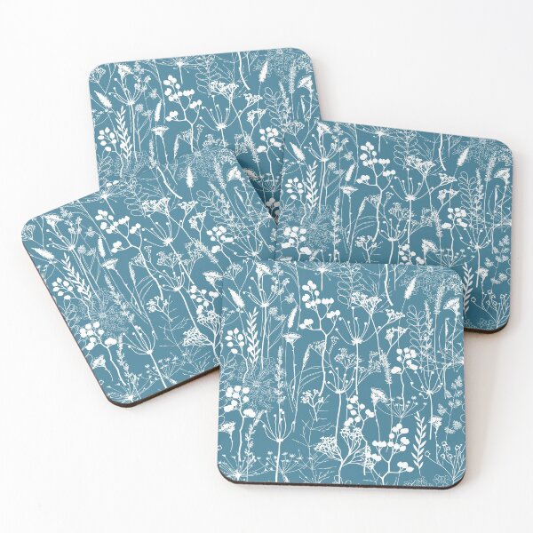 Item preview, White herbal silhouette seamless pattern on blue. Wild herbs. Wild life designed and sold by Yulia Chepurova.