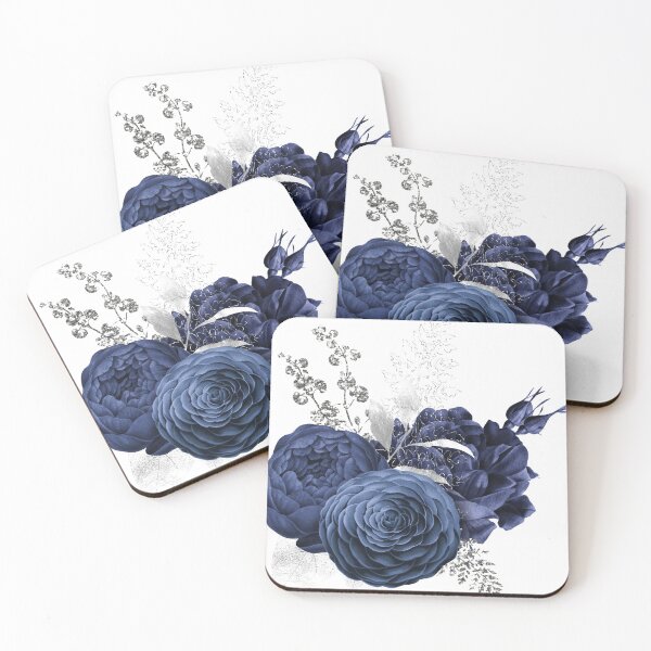 Item preview, Navy and Silver Roses Floral Bouquet designed and sold by digitalvintage.
