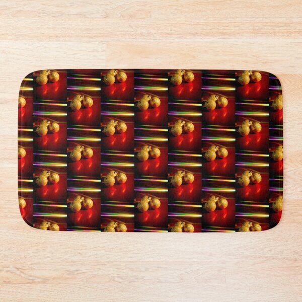 Item preview, Three yellow christmas balls on red background designed and sold by GemaIbarra.
