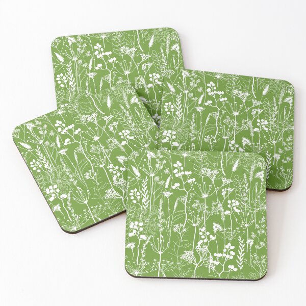 Item preview, White herbal silhouette seamless pattern on green, Wild herbs. Wild life designed and sold by Yulia Chepurova.