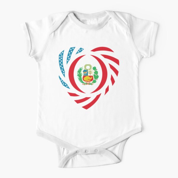 Peruvian American Multinational Patriot Flag Series (Heart) Short Sleeve Baby One-Piece