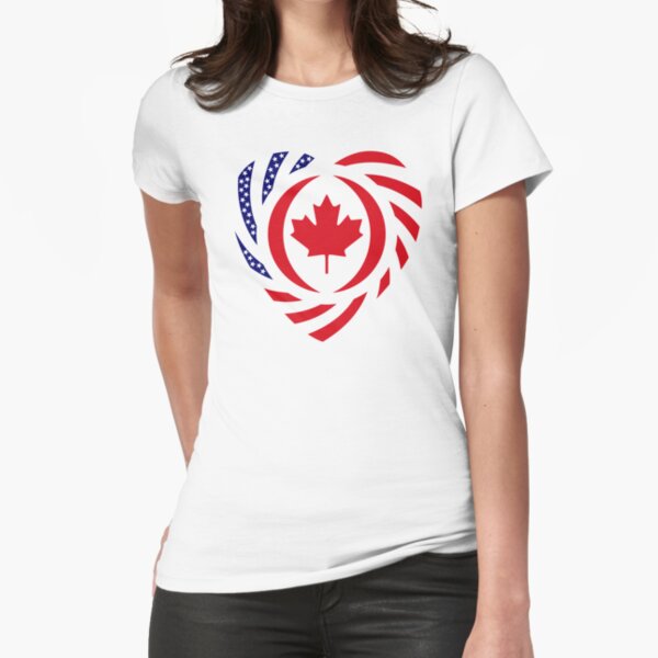Canadian American Multinational Patriot Flag Series (Heart) Fitted T-Shirt