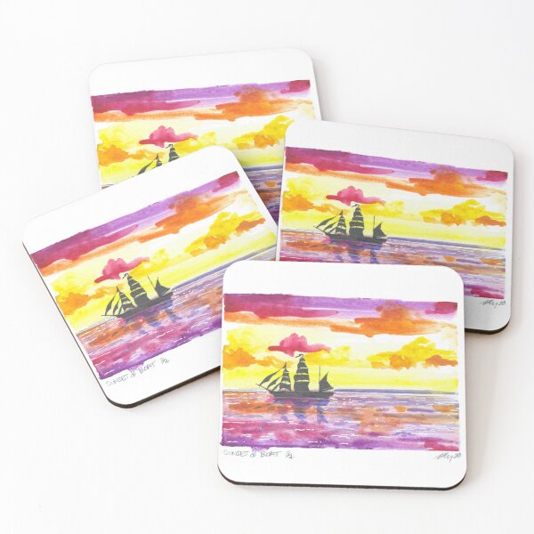 Item preview, Sunset and Boat  Watercolor #3 designed and sold by BreonBliss.