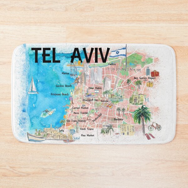 Item preview, Tel Aviv Israel Illustrated Map with Roads Landmarks and Highlights designed and sold by artshop77.