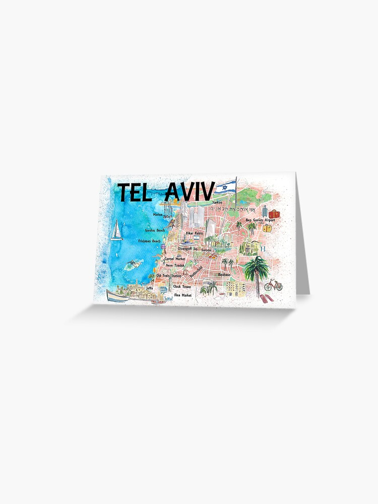 Hørehæmmet kapillærer Moderat Tel Aviv Israel Illustrated Map with Roads Landmarks and Highlights"  Greeting Card for Sale by artshop77 | Redbubble